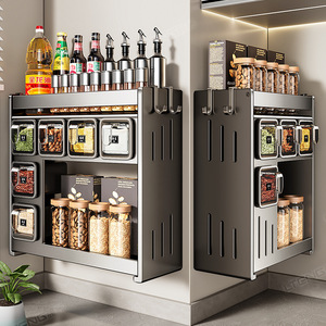 Wall Mounted Spice <b>Rack</b> With Glass Containers For <b>Kitchen</b> <b>Storage</b> Rectangle Design No Drilling Required - Product Image 2