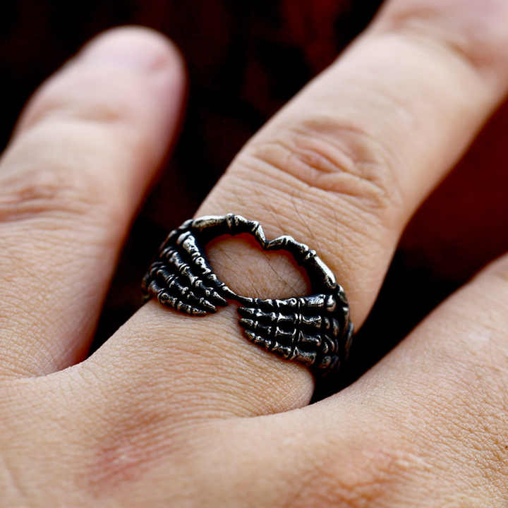 Stainless Steel Skeleton Hand Bone Love Ring - Vintage Hip Hop 