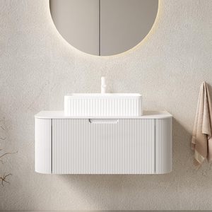 Mueble de Baño de Lujo Ovalado, Montado en la Pared, con Rejilla Curva de Roble, con Lavabo de Cerámica y Placa de <span class=keywords><strong>Roca</strong></span> - Product Image 6