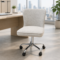 Chaise de bureau pivotante de luxe pour la maison avec siège en cuir synthétique blanc, hauteur réglable, roulettes, design moderne, cadre en métal