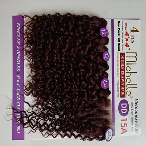 KEMY HAIR 3 + 1 paquete de paquetes de doble dibujado con cierre al por mayor 99J Vitnamese Remy cabello humano con cierre HD para mujeres negras