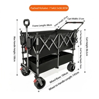 Chariot de camping pliable à double plateau avec poignée réglable et quatre roues, idéal pour les pique-niques et le shopping en extérieur, outils OEM en gros
