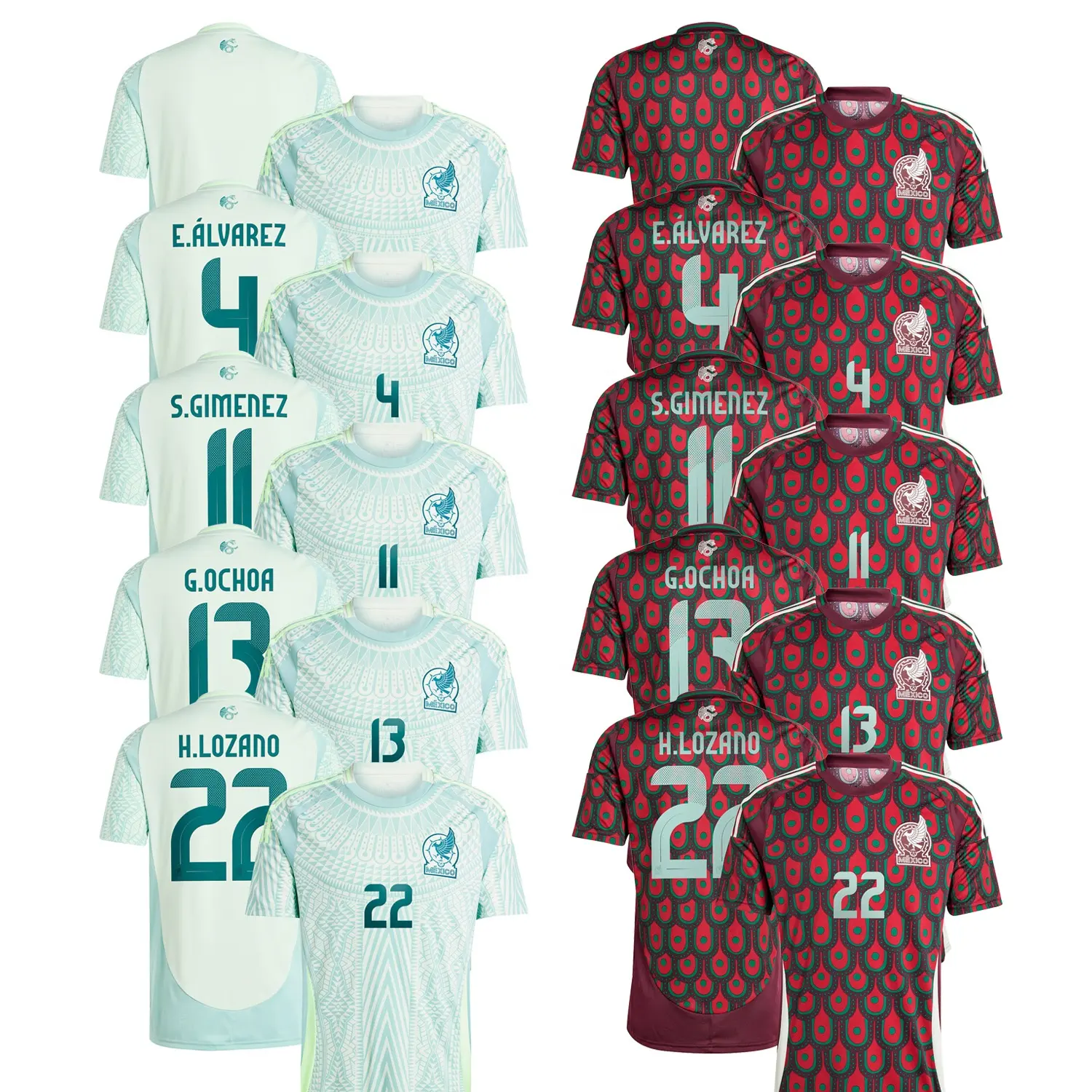 2024 Mexico National Team Soccer Jersey Football Shirts Home Uniform Away Burgundy Green #4 #11 #13 #22 Wholesale