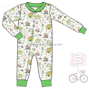 Puresun atacado design mardi gras bebê recém-nascido, pijama, zíper, roupas de algodão, macacão de malha do bebê