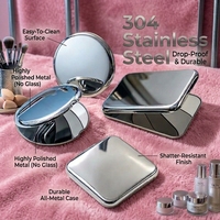 Miroir de maquillage pliable compact en acier inoxydable, double face, portable, miroir de poche cosmétique, mini miroir à main pour femmes, logo personnalisé
