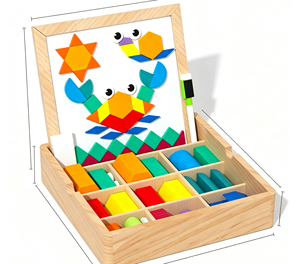 Juego de Bloques Magnéticos de Madera <span class=keywords><strong>con</strong></span> Patrones Geométricos, Rompecabezas Creativo de Doble Cara, Pizarra Blanca, Juguete Educativo STEM - Product Image 2