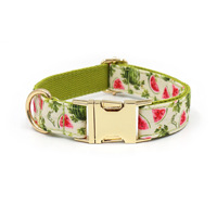 Op maat gemaakte gepersonaliseerde polyester hondenhalsband en tuigje set, fruit- en bloemenprint, Instagram-stijl, verstelbaar, wasbaar, eigen label voor