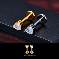 Piercing de lèvre en titane F136 plaqué or rose avec zircon taille cœur, design à filetage interne, bijou corporel pour tragus, cadeau de mariage