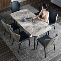 Ensemble Table à Manger Moderne et Élégante en Marbre, Pierre, Métal, de Luxe pour Restaurant, Cuisine, Hôtel, Mobilier Décoratif Abordable
