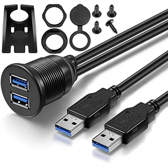DOONJIEY 2 Ports Dual USB 3.0 Male/Female AUX Flush Mount Car Truck Boat Motorcycle Dashboard Tinned Copper
