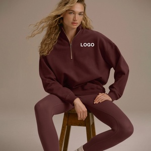 Sweat-shirts de sport zippés en molleton épais et surdimensionné en coton, respirants, pour l'entraînement hivernal, avec patch appliqué tissé personnalisé sur le devant - Product Image 3