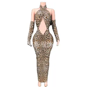 Plus Size Women's Clothing Bulk Sequined Hollow Out Leopard Print Dress Women's Elegant Wedding Dress