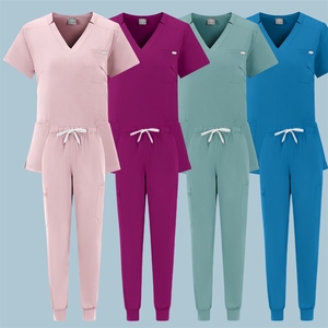 Tenue chirurgicale professionnelle pour femme, col en V, manches courtes, pour bloc opératoire et salle de lavage médical - Product Image 1