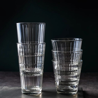Verre à bière empilable en verre trempé gaufré à motif quadrillé pour café, jus, boissons, restaurants, bars, avec logo personnalisé – Vente en gros