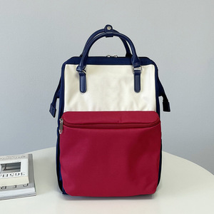 Mochila de tela Oxford hecha a medida, color albaricoque, con bloques de color, interior impermeable, bolsillo con cremallera para almacenamiento en el hogar, otoño 2024 - Product Image 1