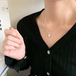 Collar con colgante de corazón de plata de ley S925 para mujer, cadena elegante minimalista de 405 cm, joyería de moda - Product Image 2