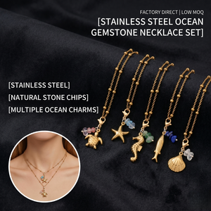 Nouveau Collier Pendentif Plaqué Or 18K 2026 avec Améthyste Brute, Quartz Rose, Pierre <span class=keywords><strong>de</strong></span> Naissance et Émail Vie Marine pour <span class=keywords><strong>Femme</strong></span> – Vente en Gros - Product Image 1