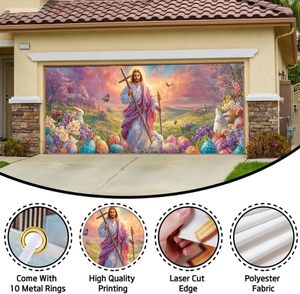 Bannière <span class=keywords><strong>de</strong></span> porte <span class=keywords><strong>de</strong></span> garage Joyeuses Pâques Jésus et les œufs avec fleurs, pour la maison, l'église, la décoration <span class=keywords><strong>de</strong></span> printemps - Product Image 2