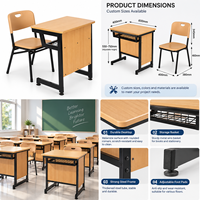 Bureau et Banc Connectés Modernes Double en Bois pour Adultes Table-Banc de Lycée Table et Chaise d'École pour Étudiant