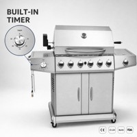 Barbecue à gaz grande capacité en acier inoxydable 6 brûleurs avec armoire de rangement et porte pour cuisson extérieure et fêtes