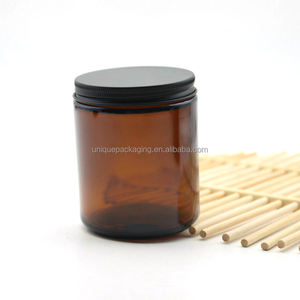 100ml 200ml 250ml 300ml 500ml 8 oz 9 oz Pot en verre ambré à face droite avec couvercle en aluminium - Product Image 5