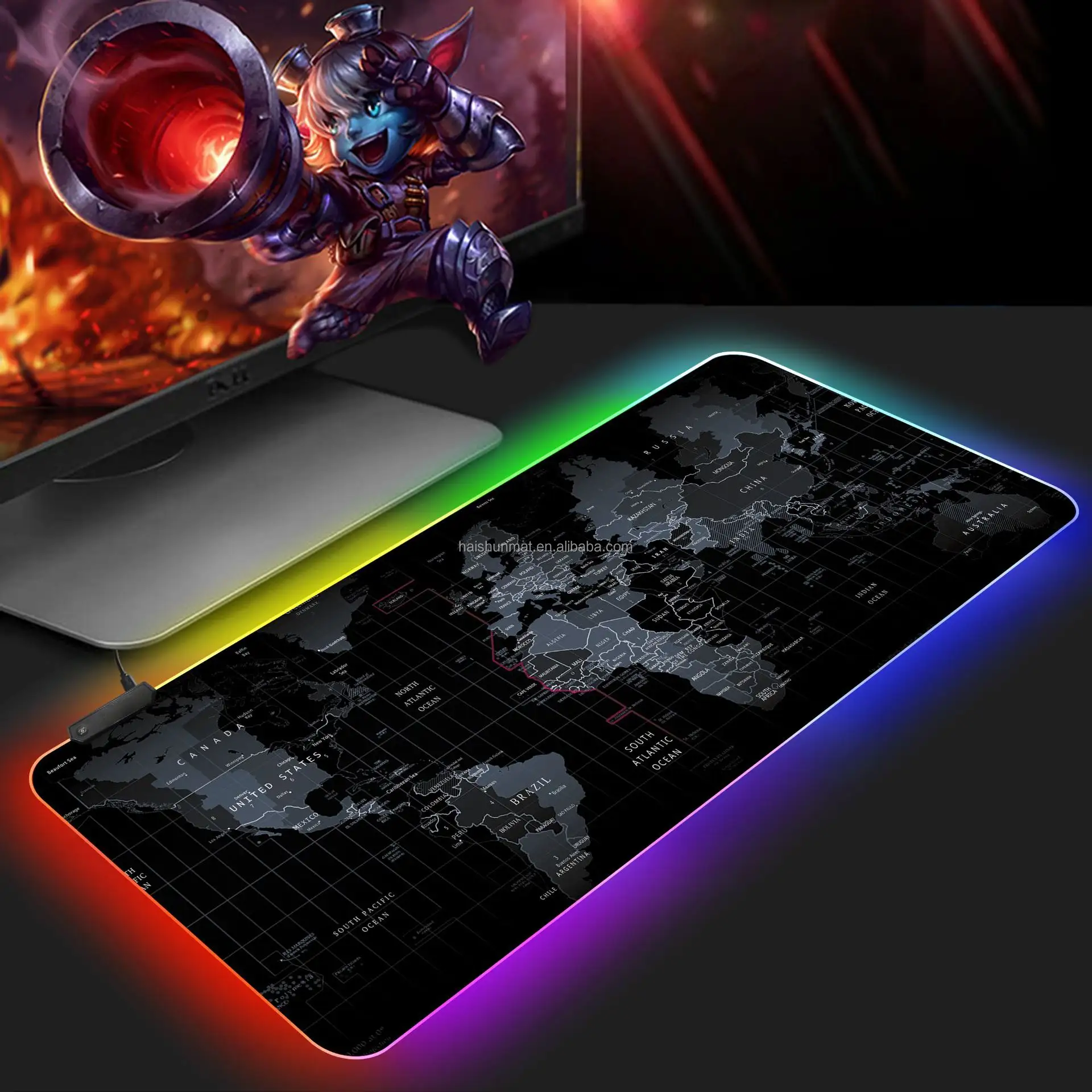 Customize High Quality Free Design RGB LED Gaming Mousepad Desk Mat with Sublimation Fabric Material   Custom Logo