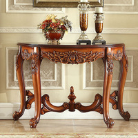 Console d'entrée demi-lune en bois massif européen, artisanale, vintage, pour couloir de villa, mobilier de hall minimaliste
