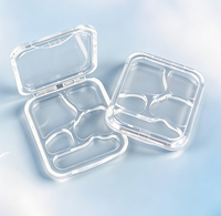 Palette de fards à paupières en plastique transparente, irrégulière, à quatre compartiments, emballage de maquillage avec porte-pinceaux, boîte en plastique