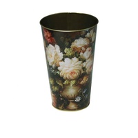 JH Joli pot de fleurs vintage rond et haut en fer blanc avec impression offset