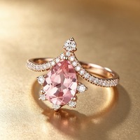 ZhuQian – Lot de 2 bagues roses en zircon cubique en forme de goutte d'eau pour femme, bijoux de mode brillants pour soirée dansante