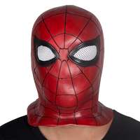 Máscara de látex roja de héroe de la web, de cabeza completa, base roja brillante, patrón de tela negra, orificios para los ojos de malla, superficie texturizada realista, suave, para fiestas.