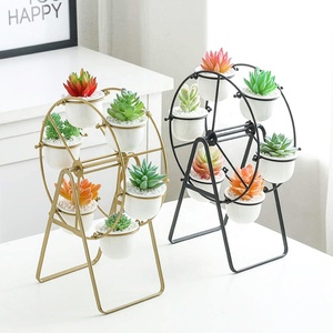 Support de plantes en <span class=keywords><strong>acier</strong></span> à grande roue, 6 Pots pour plantes succulentes-blanc, ornement moderne en céramique pour jardinière de fleurs en or à l'intérieur - Product Image 1