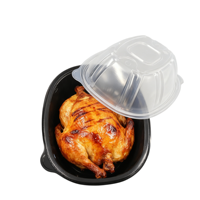 Boîte à poulet rôti jetable, compatible micro-ondes, emballage pour poulet rôti, conteneur en plastique PP, boîte noire avec couvercle