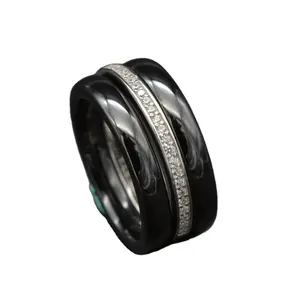 De moda 925 de plata blanco y negro de cerámica anillos bio de cerámica anillo para regalo de día de San Valentín