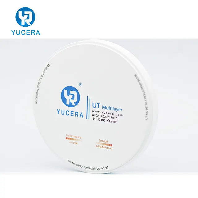 YUCERA दंत चिकित्सा सामग्री निर्माता दंत zirconia के ब्लॉक चिकित्सकीय लैब के लिए चीनी मिट्टी के बरतन झूठी दांत बहुपरत