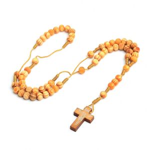 Rosario Católico de Cuentas de Pino Natural con Cruz, Collar de Rosario para Hombres y Mujeres, Joyería Cristiana al por Mayor, Regalos de Iglesia para Pascua - Product Image 3