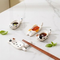 Petit bol en céramique motif chat de dessin animé, multifonctionnel, pour sauce, repose-baguettes et assaisonnement, pour la décoration de table de cuisine