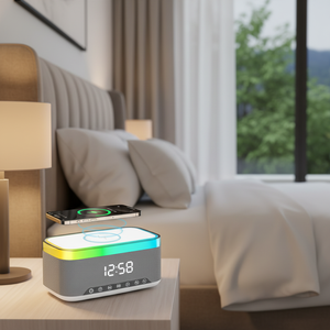 <span class=keywords><strong>Enceinte</strong></span> avec chargeur sans fil, radio FM, veilleuse LED à intensité variable, son stéréo – Idéale pour les fêtes et l'extérieur - Product Image 1