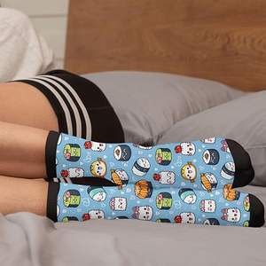 कावायी यूनिसेक्स सुशी प्रिंट मोजे हल्के नीले रंग के अनुकूलन योग्य नवीनता सुशी एनिमेटेड फूडी एनीमे लोगो बॉडी क्यूफ - Product Image 4