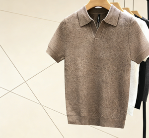 เสื้อถักแขนสั้นคอปกทรงกรรไกร ผ้าไลโอเซลล์ สำหรับผู้ชาย รุ่นใหม่ประจำฤดูร้อน เย็นสบาย ไม่ยับง่าย - Product Image 1