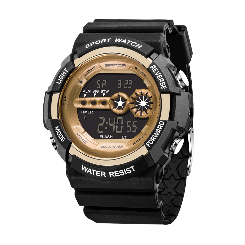 SANDA 320 moda reloj digital personalizado para hombre correa de PU original resistente al agua multifunción reloj de mano inteligente conciso