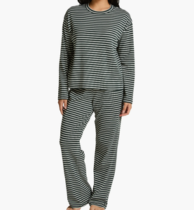 Conjunto de Pijama de Algodón a Rayas Personalizado ODM, Ropa de Dormir de Dos Piezas Tejida <span class=keywords><strong>para</strong></span> Mujer, Ropa de Casa Cálida <span class=keywords><strong>para</strong></span> Invierno, Ropa de Dormir de Jersey <span class=keywords><strong>para</strong></span> Mujer - Product Image 2