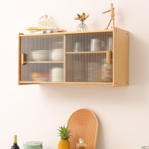 Solid Wood Tabletop Sideboard <b>Cabinet</b> With Glass Doors Kitchen Storage Organizer For Dishes Tea Cups Multi Function - Product Image 3