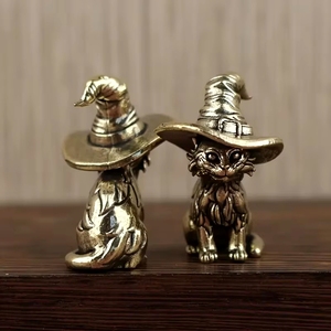 Statuette de <span class=keywords><strong>chat</strong></span> magique en laiton antique avec chapeau, décoration magique pour la maison et la chambre à coucher pour Halloween - Artisanat - Product Image 2