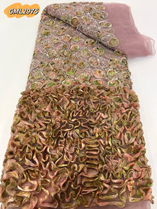 Tela de red de Material de poliéster teñido con lazo de fábrica de encaje, tela de Organza de cinta de lentejuelas 3D bordada de secado rápido para disfraz - Product Image 4