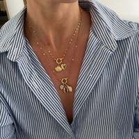 Collier Manna hypoallergénique en acier inoxydable plaqué or PVD avec chaîne détachable et fermoir à ressort en forme d'anneau, base détachable