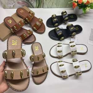 Zapatos Casuales de Mujer, <span class=keywords><strong>Sandalias</strong></span> de Moda con Decoración Metálica, Pantuflas Planas para Mujer, <span class=keywords><strong>Sandalias</strong></span> Modernas para Mujer - Product Image 1
