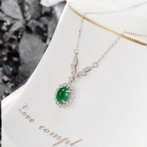 Collier pendentif ovale émeraude avec sertissage griffe diamant, chaîne à maillons en or 18 carats pour femme, cadeau pour mariage ou fête - Product Image 2