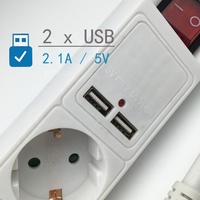 Regleta de Enchufes Europeos de 5 Vías con Conectores de Latón y Cobre, 2 Puertos de Carga USB 5V 2.1A, 5 Tomas de Corriente 16A, Certificación CE-LVD, 250V