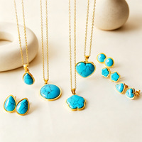Ensemble de bijoux élégants en acier inoxydable pour femmes, collier avec pendentif turquoise et boucles d'oreilles, plaqué or